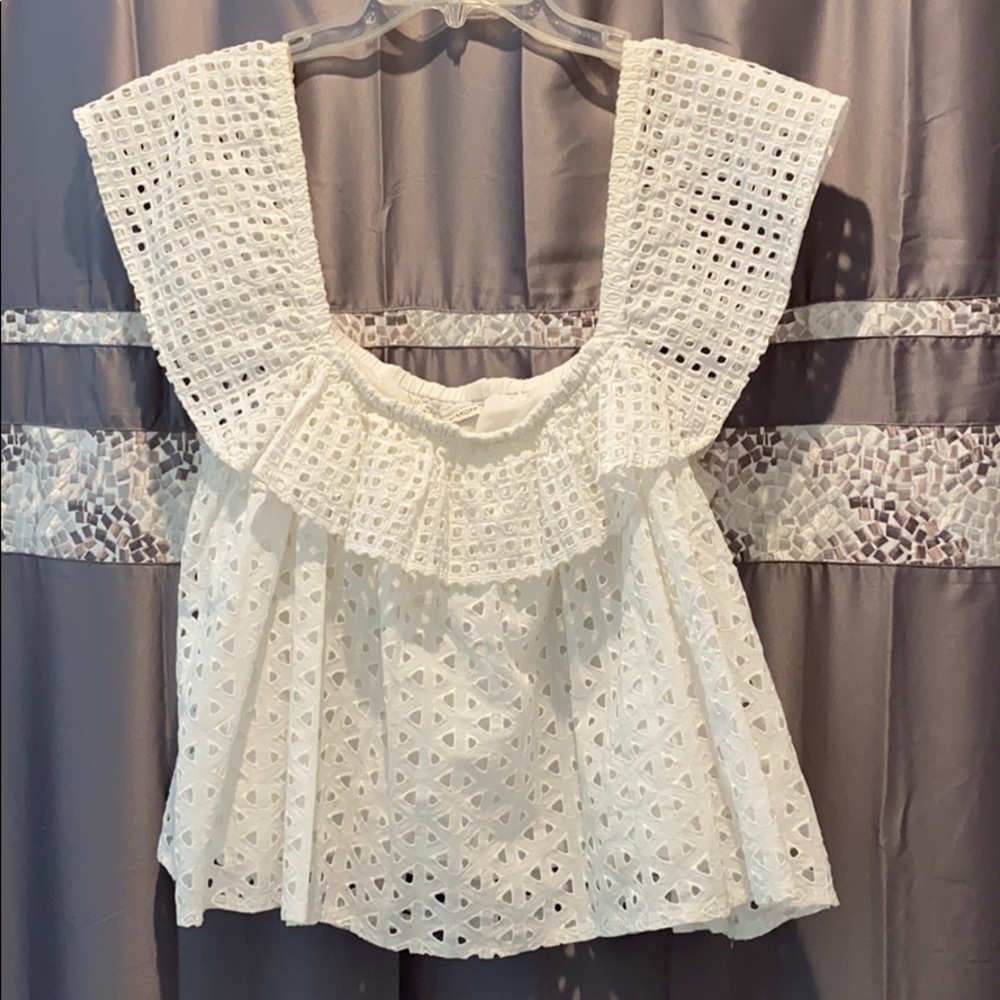 Rebecca Minkoff White Eyelet Cropped Top Size M